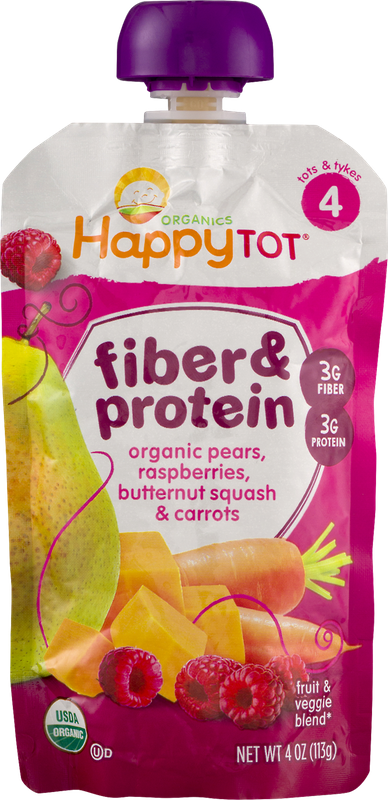 HappyTot Organics Fiber & Protein Organic Pears, Raspberries, Butternut Squash & Carrots