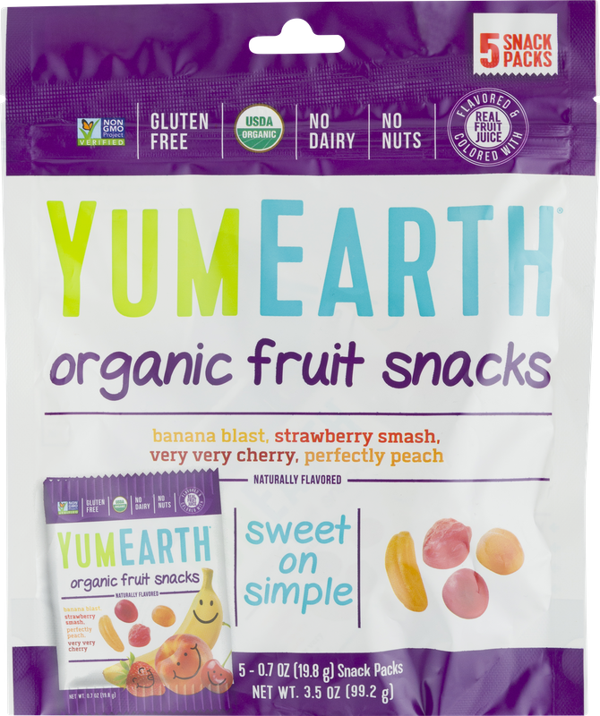YumEarth Organic Fruit Snacks Banana Blast, Strawberry Smash, Very Very Cherry, Perfectly Peach