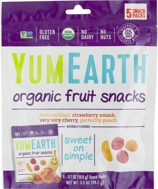 YumEarth Organic Fruit Snacks Banana Blast, Strawberry Smash, Very Very Cherry, Perfectly Peach