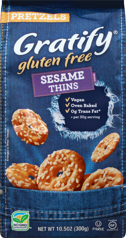 Gratify Gluten Free Sesame Thins Pretzels