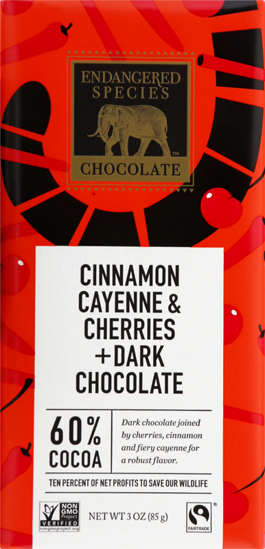 Endangered Species Dark Chocolate with Cinnamon Cayenne and Cherries