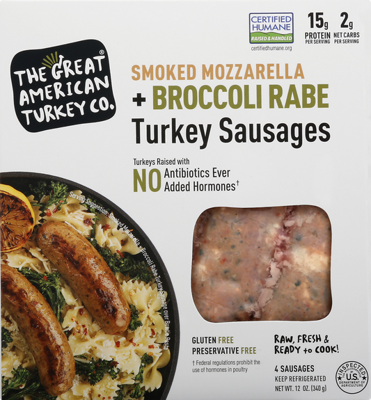 The Great American Turkey Co. Smoked Mozzarella + Broccoli Rabe Turkey Sausages 4 ea