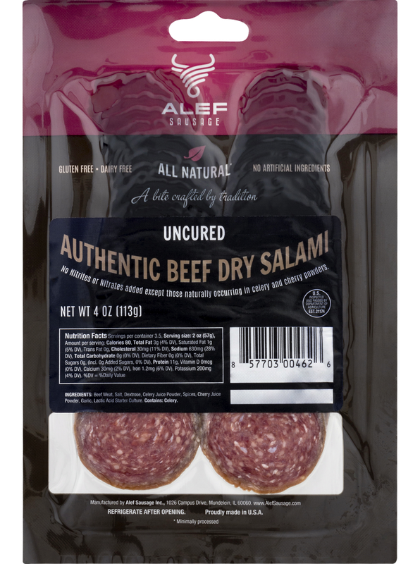 Alef Salami, Authentic Beef Dry, Uncured, Vacuum Packed