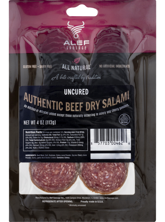 Alef Salami, Authentic Beef Dry, Uncured, Vacuum Packed