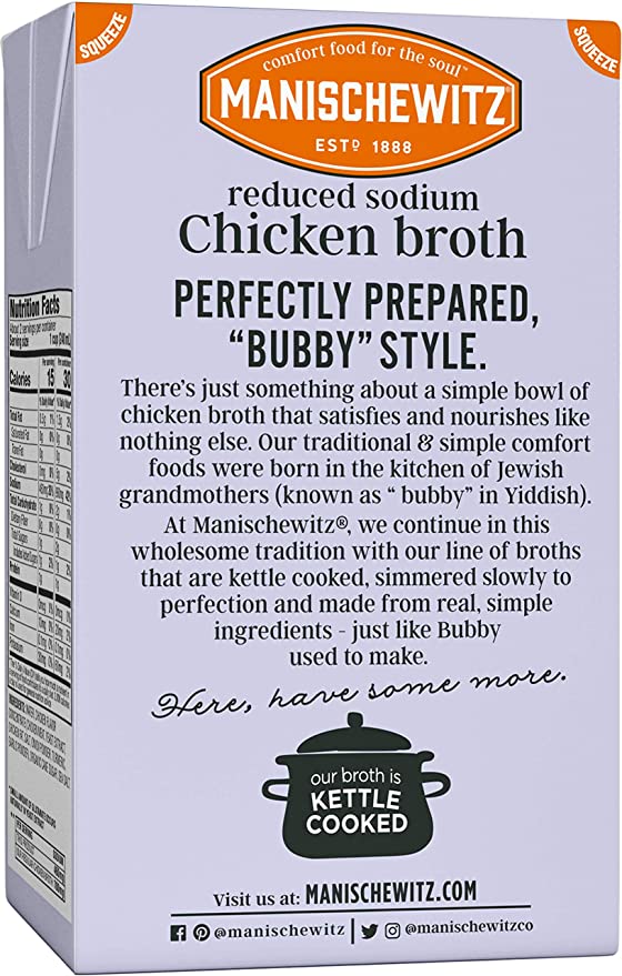 Manischewitz Reduced Sodium Chicken Broth | 12 pack