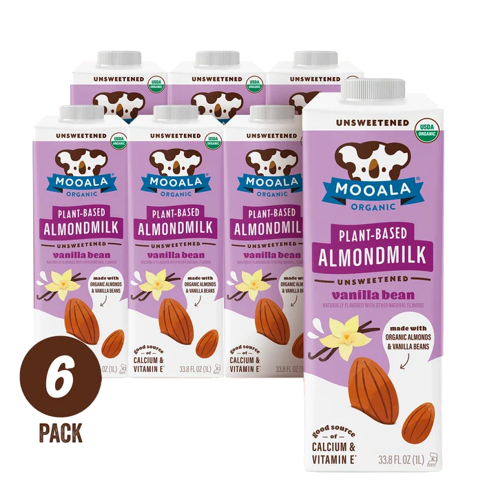 Mooala Organic Plant-Based Unsweetened Vanilla Bean Almond Milk | 6 pack